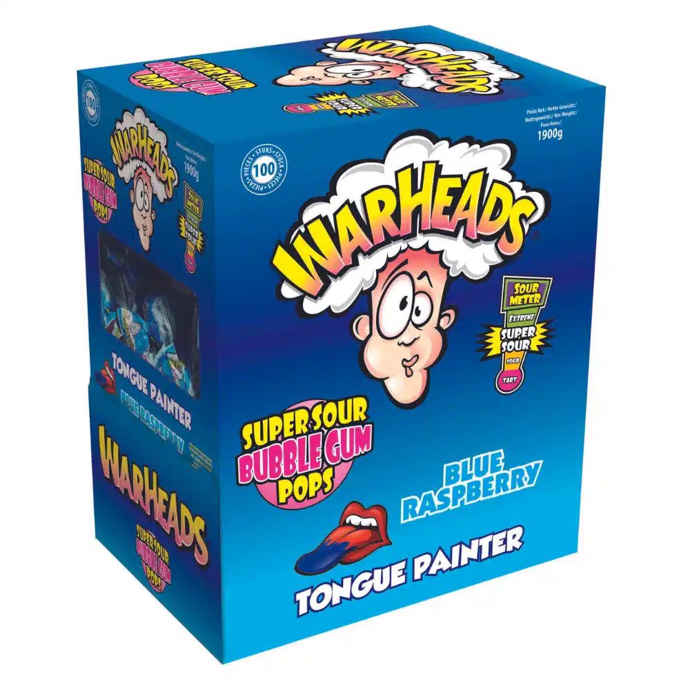 Warheads Blue Raspberry Lolly Display 100 stuks